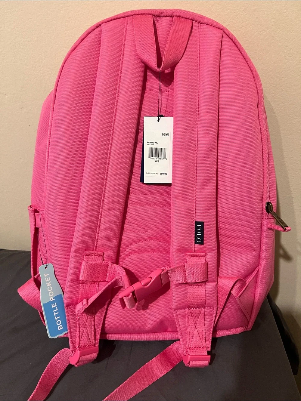 Kids Pink Bear Embroidered Backpack